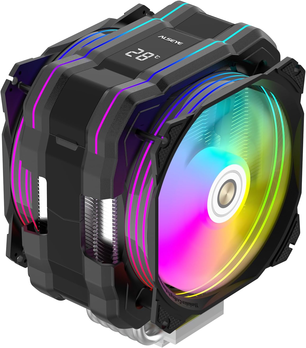 ALSEYE M120D Plus CPU Air Cooler, Temperature Displayed CPU Cooler Comes with Dual ARGB & PWM 120mm Max Series Fans, Compatible with Intel LGA1700 /1200 /115X /2011/2066 /1366 and AMD AM4/AM5 (Black)