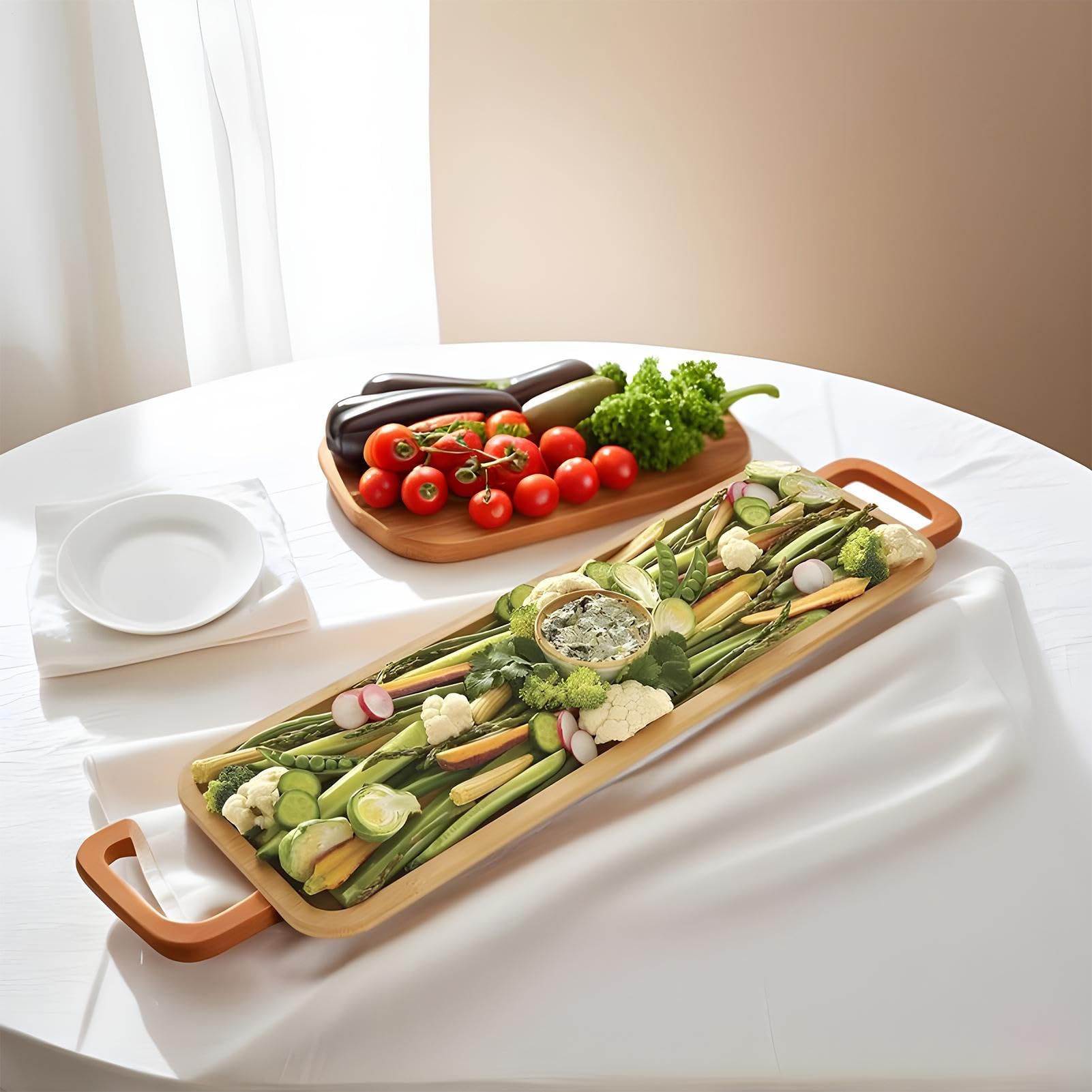 Käsebrett, rechteckiger Snackteller aus Holz, 17,8 x 55,9 cm, tragbares Serviertablett mit Deckel, Charcuterie-Platte, ideal für Party, Weihnachten, Restaurant, Picknick, Küche und Urlaub