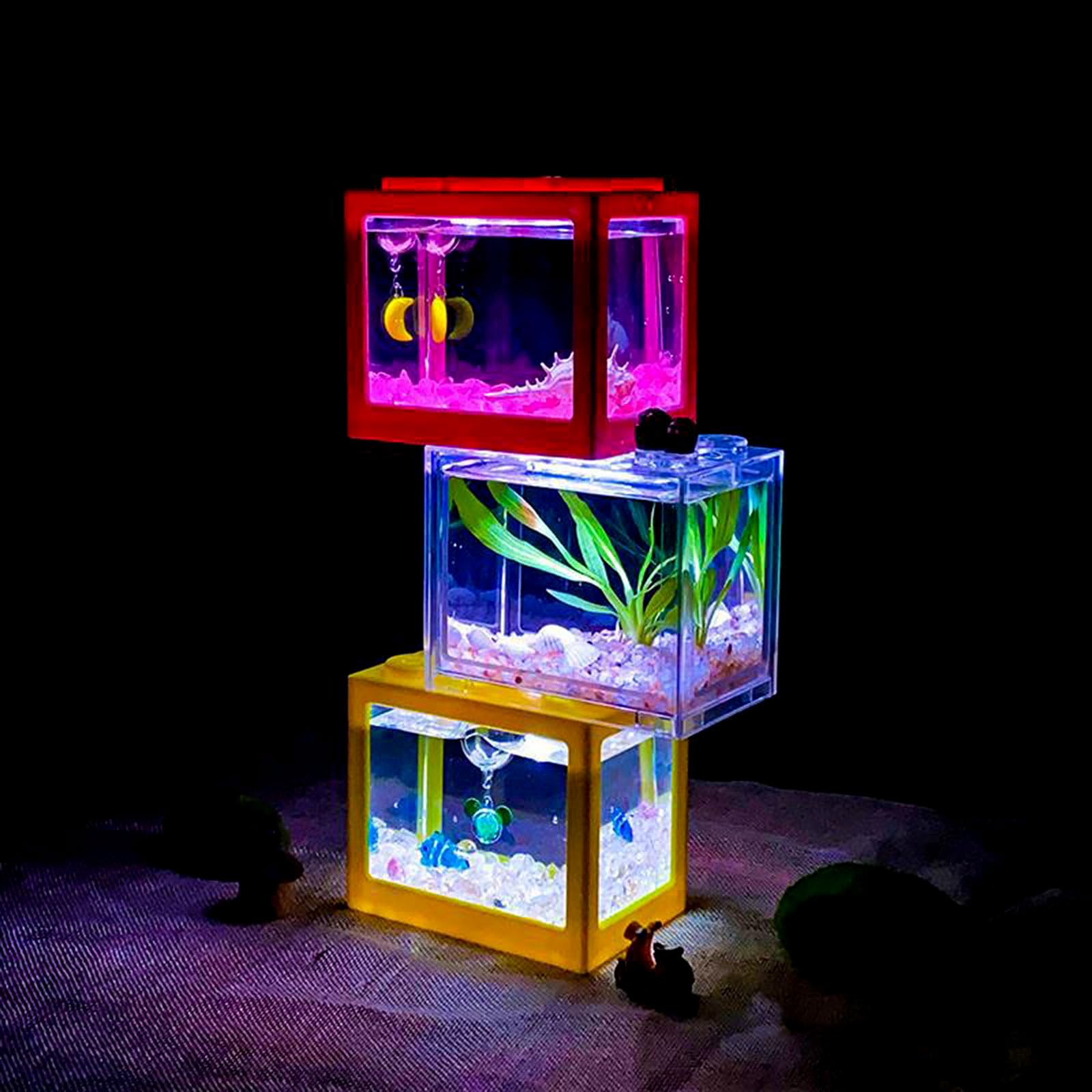 Flylin Lampa do akwarium, 4 szt., 5 V, USB, dekoracyjna lampa oświetleniowa LED, do akwarium, na biurko, akwarium do wewnątrz, do ogrodu wodnego (kolorowa)