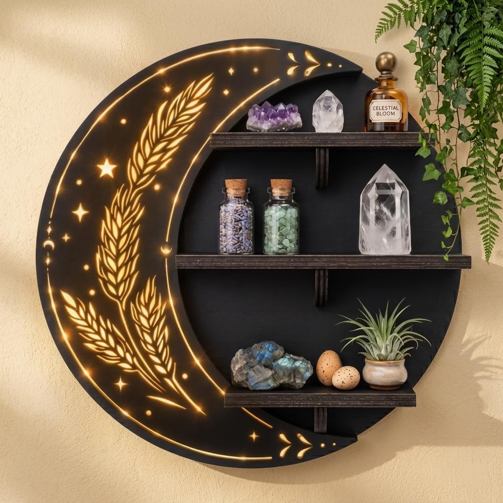Wall Shelves for Bedroom with 3 Lighting Modes, Floating Shelf Home Decor