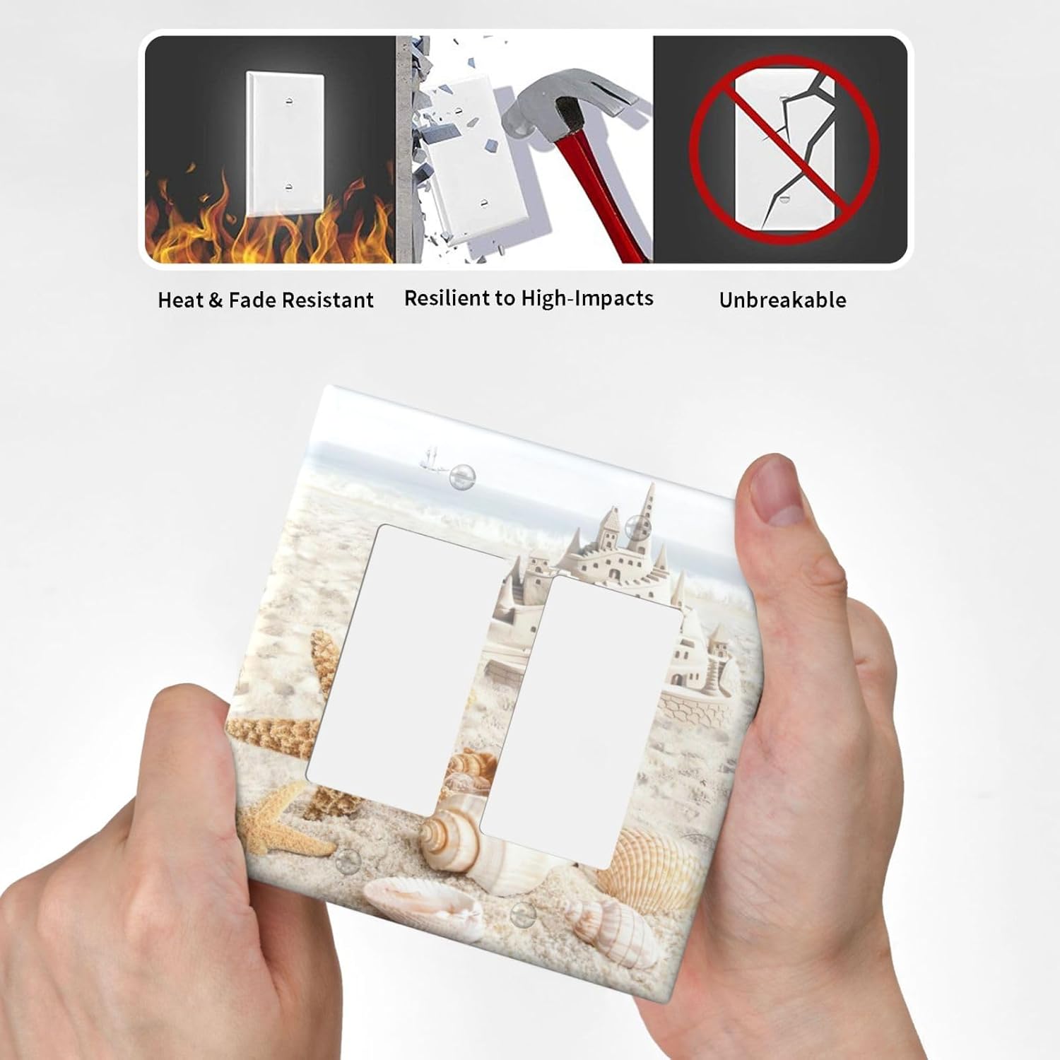 Beach Shell Light Switch Plate Cover Double Rocker 2 Gang Wall Plate Decorative Switchplate Electrical Faceplate for Bathroom Kitchen Bedroom Home Decor Accessories 4.7" x 4.6"