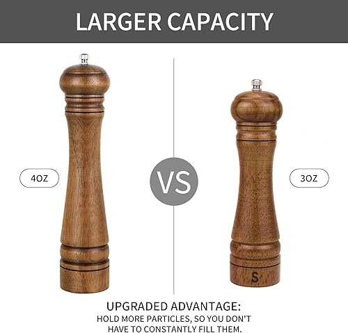 Vista 2 de 1 paquete de molinillo de pimienta de madera, XWXO molinillo de sal de 10 pulgadas y shaker de pimienta, molinillo de pimienta con rotor de cerámica