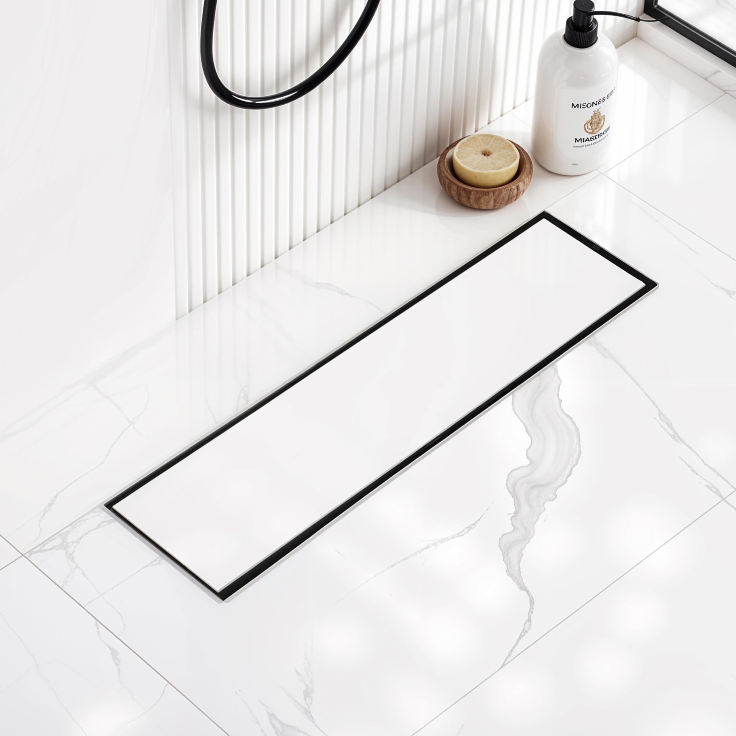 Ruhe® Tile Insert Shower Drain Channel | 18 x 4 Inches Waste Water Floor Drain for 13mm Tile | 304 Stainless Steel Invisible Shower Drain Channel | Drain Channel with Cockroach Trap and Side Hole