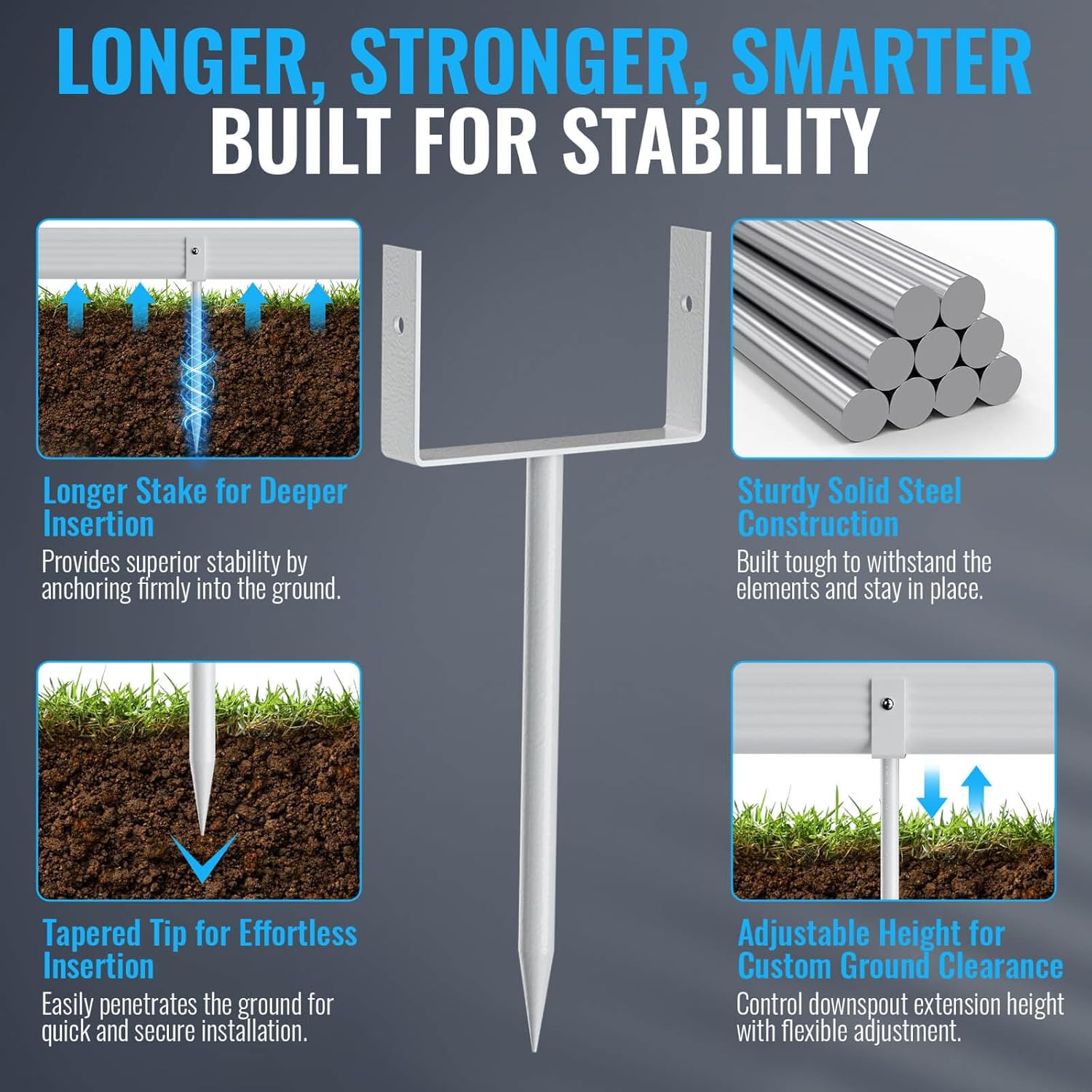 3x4 Downspout Extension Bracket, Gutter Downspout Holder 3x4 Horizontal, Longer Downspout Anchor, Durable White Outdoor Coating Downspout Stake (6 Pack)