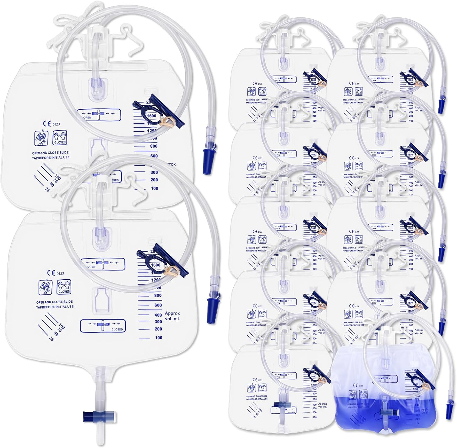 12 Pack Foley Catheter Leg Bags for Men and Women, 2000ml Urine Drainage Bags with Anti-Reflux Chamber, 48" Long Tube with Clamp & Hook, Quick-Release Drain Port