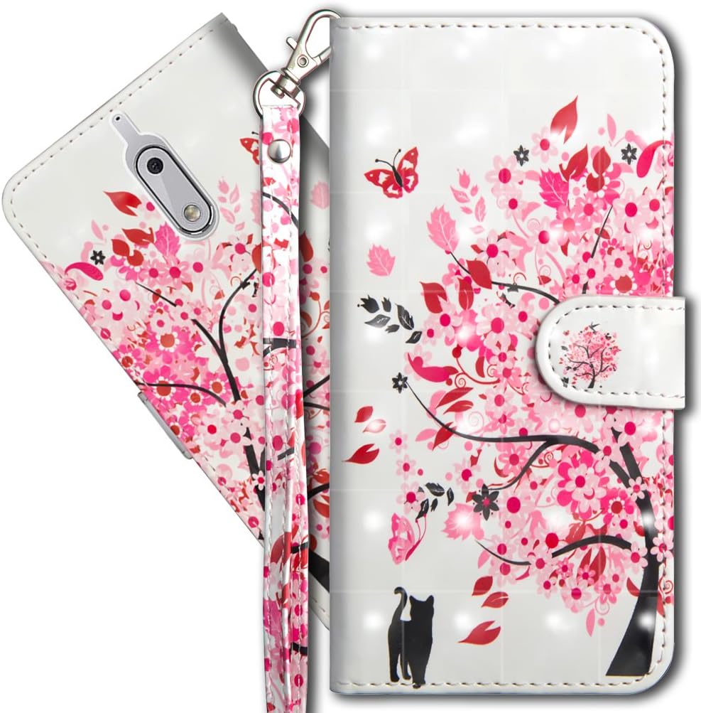 Nokia 6 (2017) Wallet Case, Nokia 6 Premium PU Leather Case, 3D Creative Painted Effect Design Full-Body Protective Cover for Nokia 6 2017-5.5 inch. PU- Tree Cat