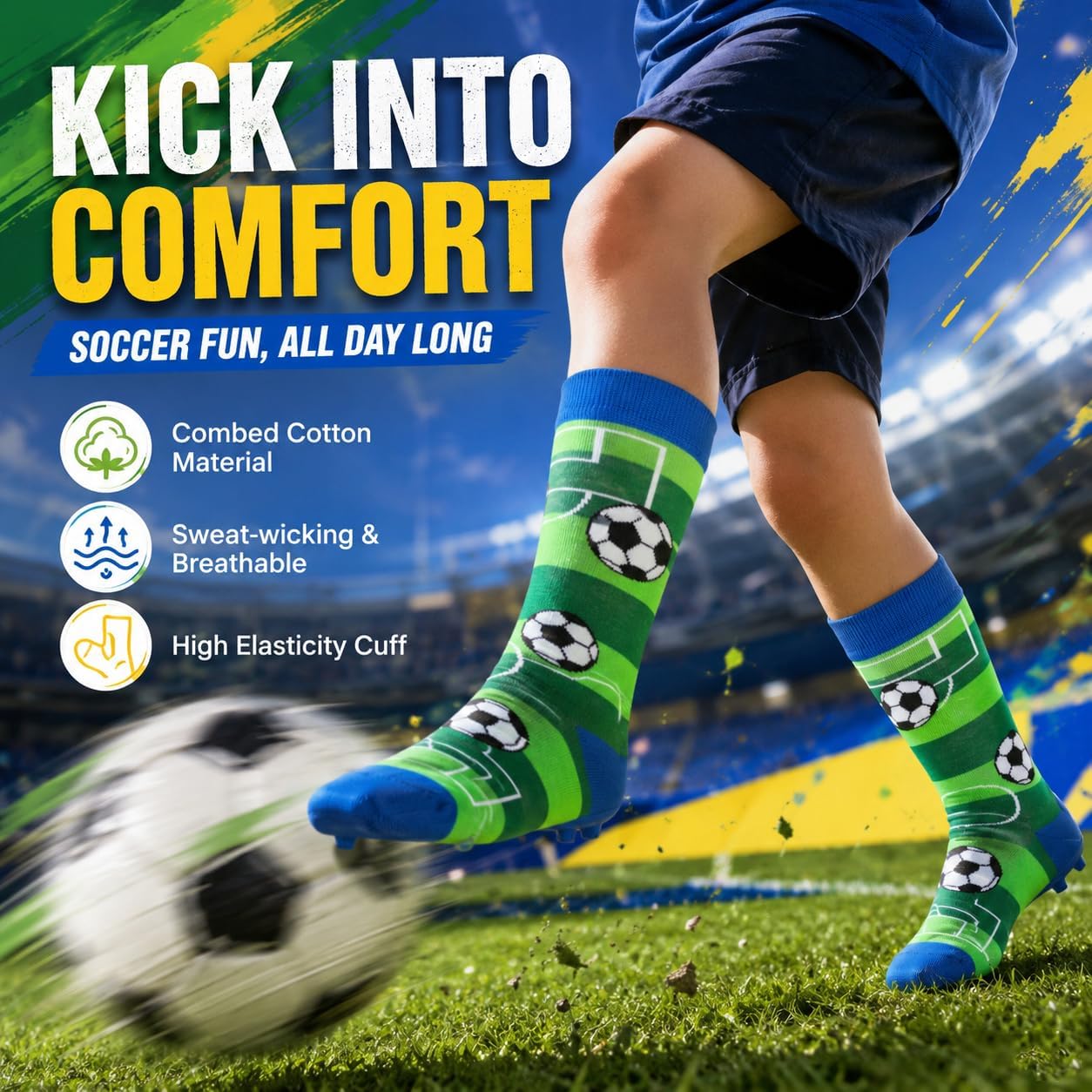 BISOUSOX Crazy Soccer Socks for Kids, Boys Girls Funny Football Novelty Crew Calf Socks, Cool World Cup Gift Athletic Socks