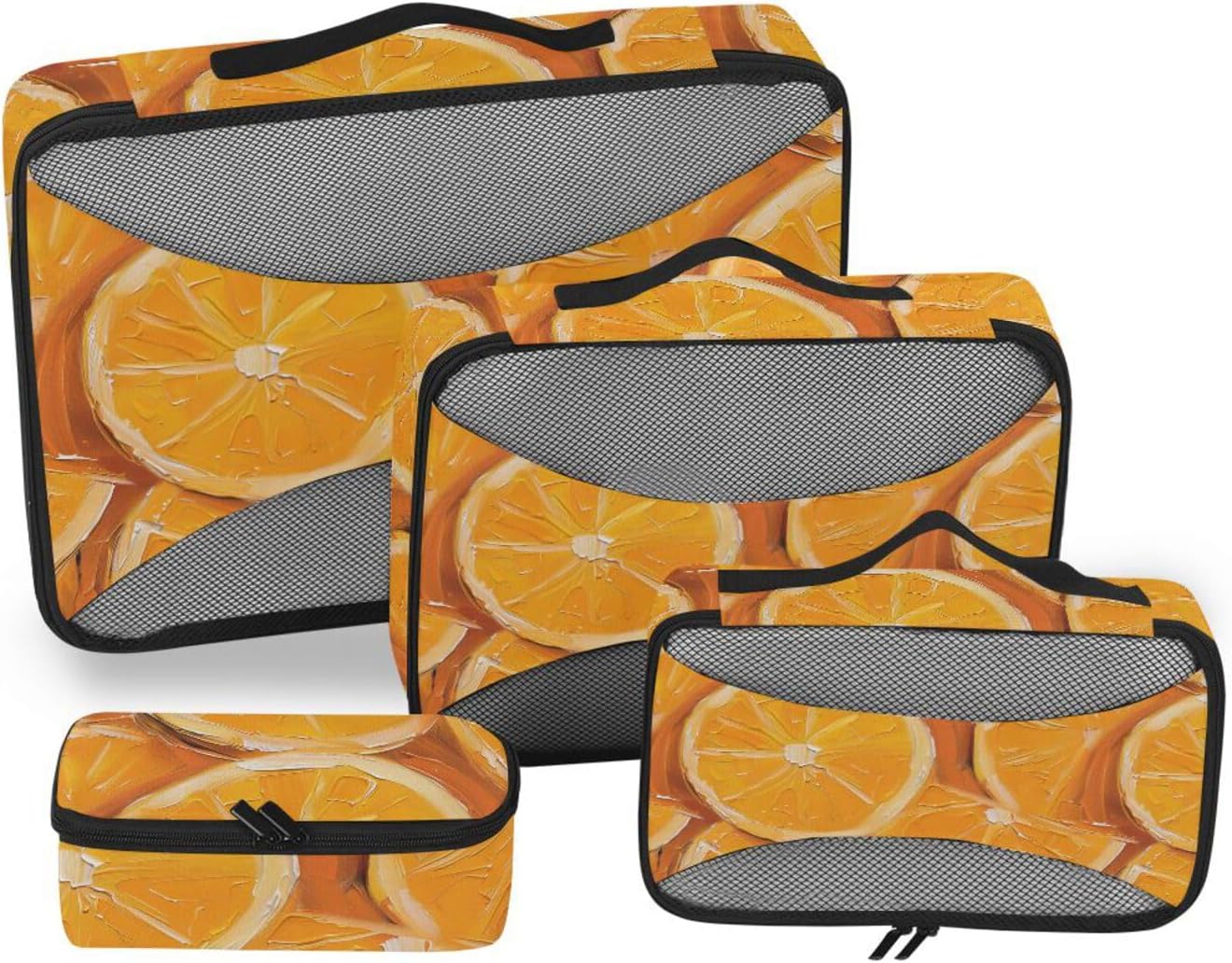 Orange Seamless Figure 4 Pcs set organizer travel case Mesh Travel Essentials portable set compression packing cubes