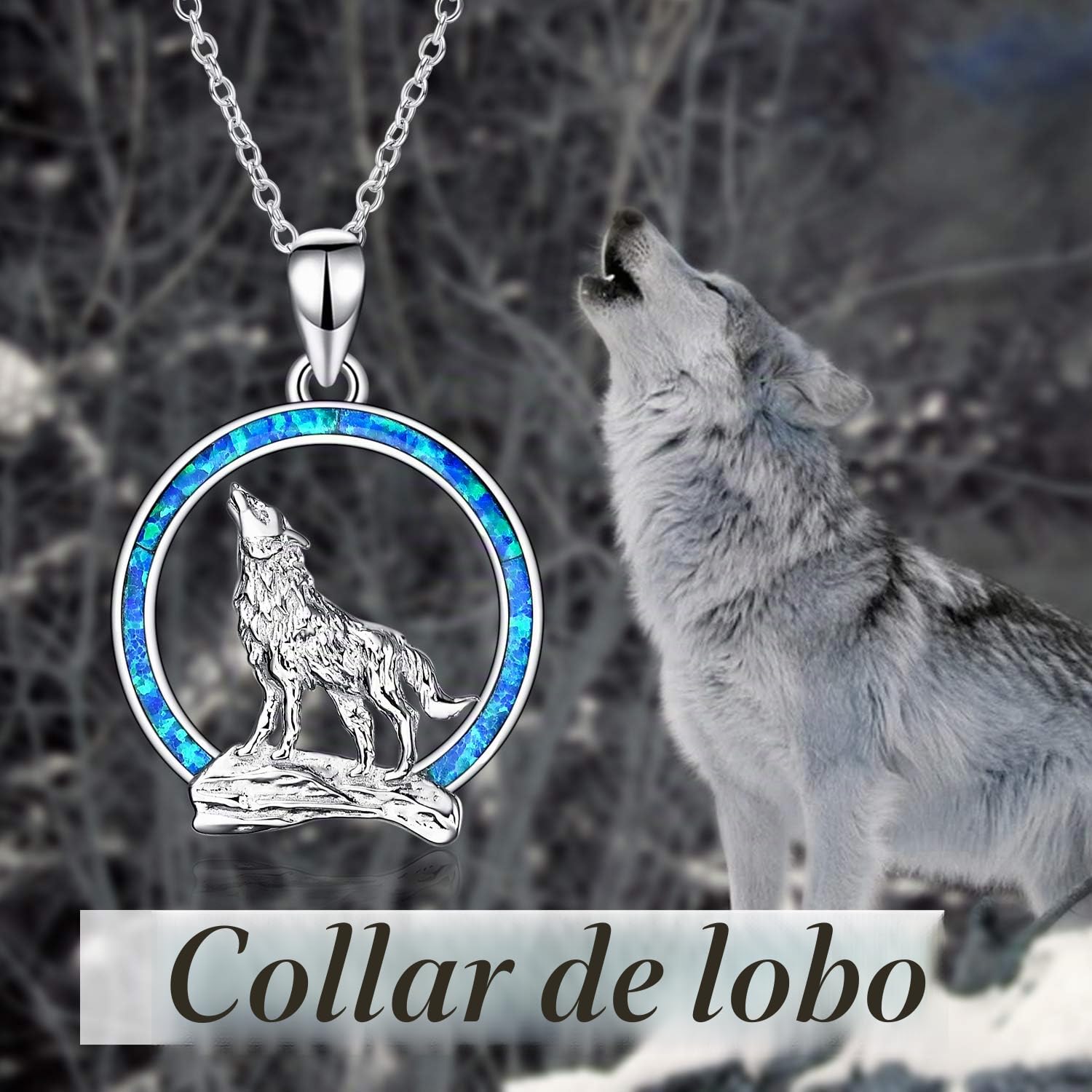 YFN Collar con Colgante de Lobo de Plata de ley 925 con Collar de Luna de ópalo 18 "Joyería del día de Cumpleaños para Novia y Esposa