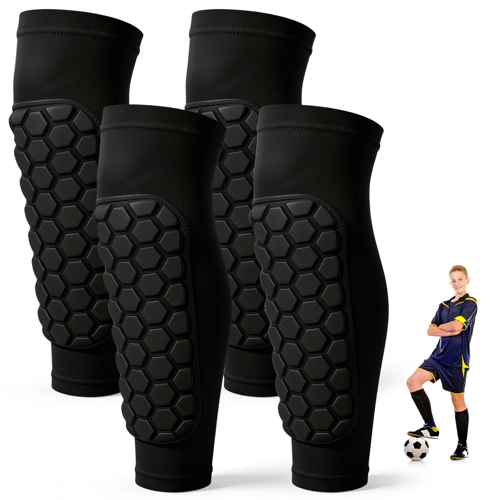 Football Shin Pads Boys 2 Pair, Shin Guards Sleeve Style Impact Protection, Shin Defender Kids Youth Fit, Ski Shin Guards for Football Training Sports (B-XL)