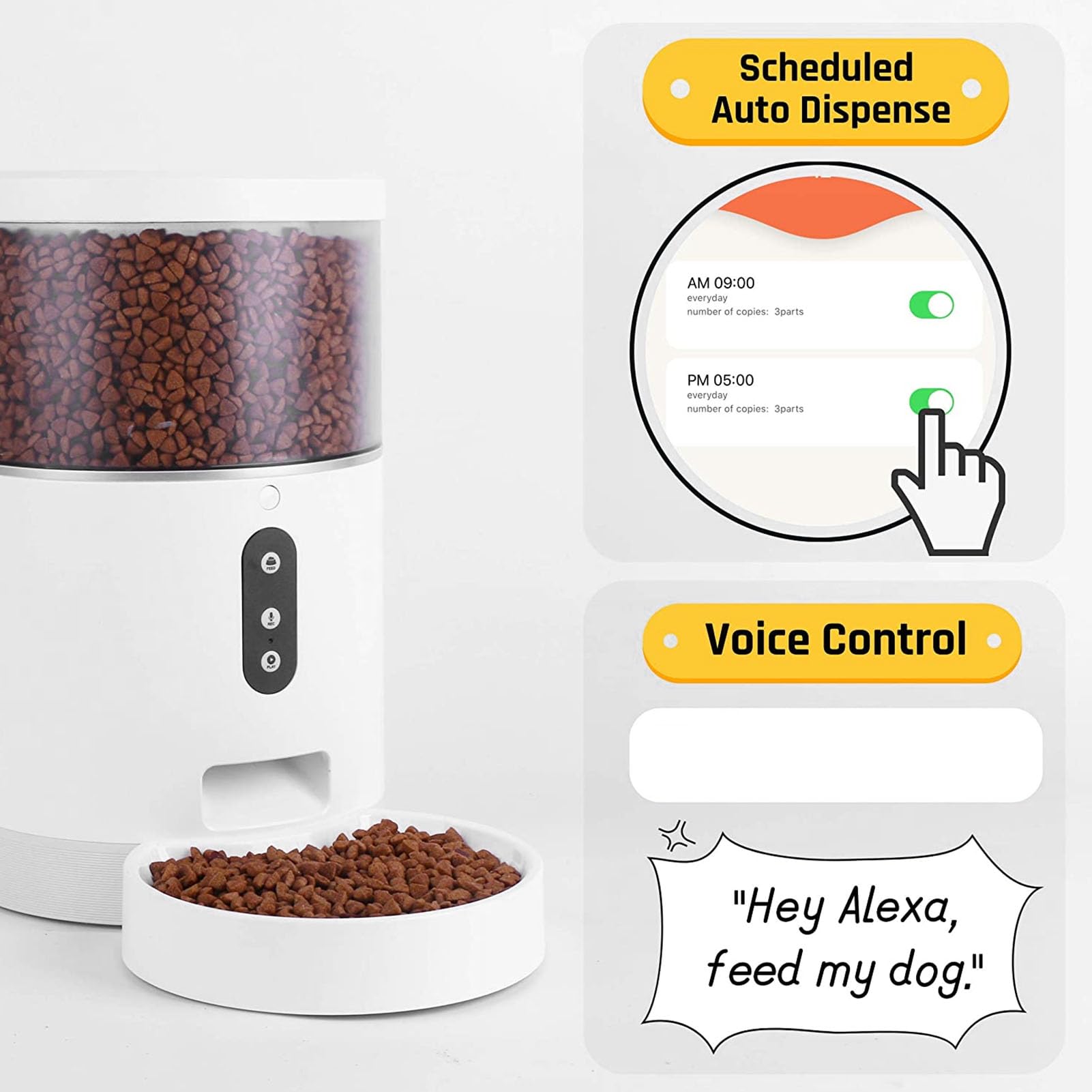 WellToBe Automatische Voederautomaat voor katten en honden met Timerfunctie, Droogvoerdispenser voor 2 katten met Dubbele Voerbak en Lage Voedselsensor, 10S Spraakrecorder, 6 maaltijden per dag WellToBe Automatische Voederautomaat voor katten en honden met Timerfunctie, Droogvoerdispenser voor 2 katten met Dubbele Voerbak en Lage Voedselsensor, 10S Spraakrecorder, 6 maaltijden per dag