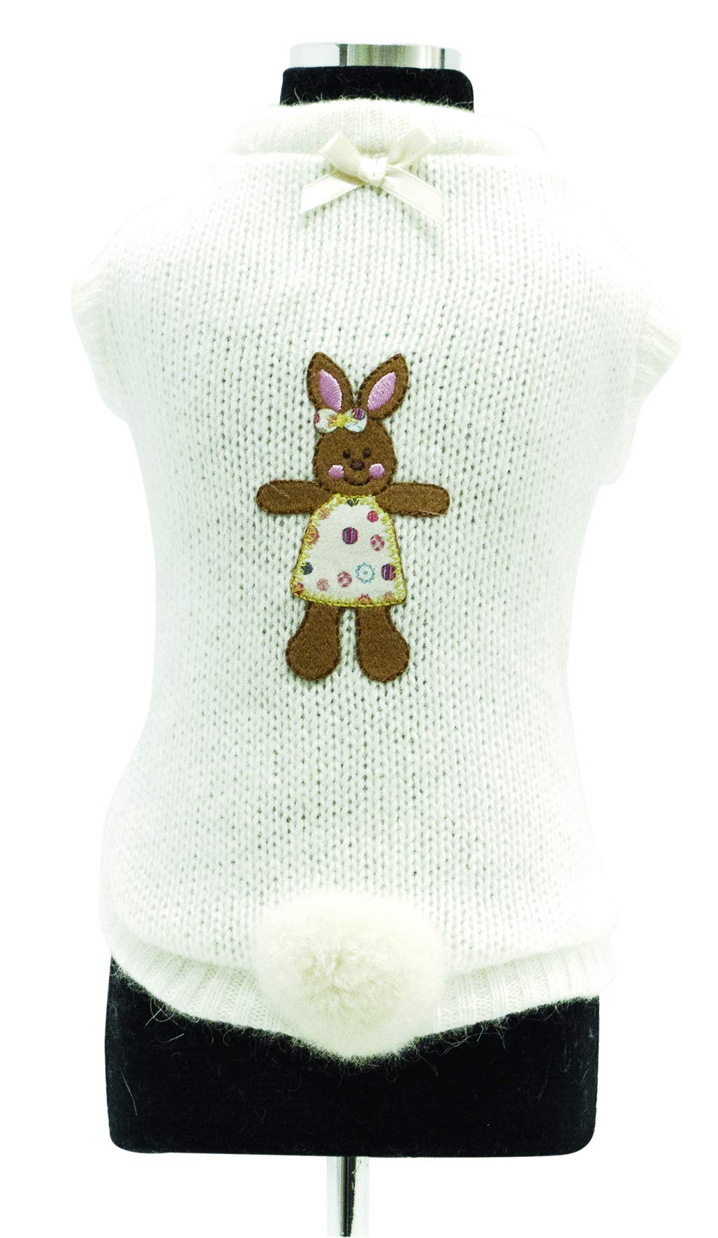 Trilly Tutti Brilli Carine Wool Sweater with Thermal Application and Pompon with Brooch, 2X-Small, White