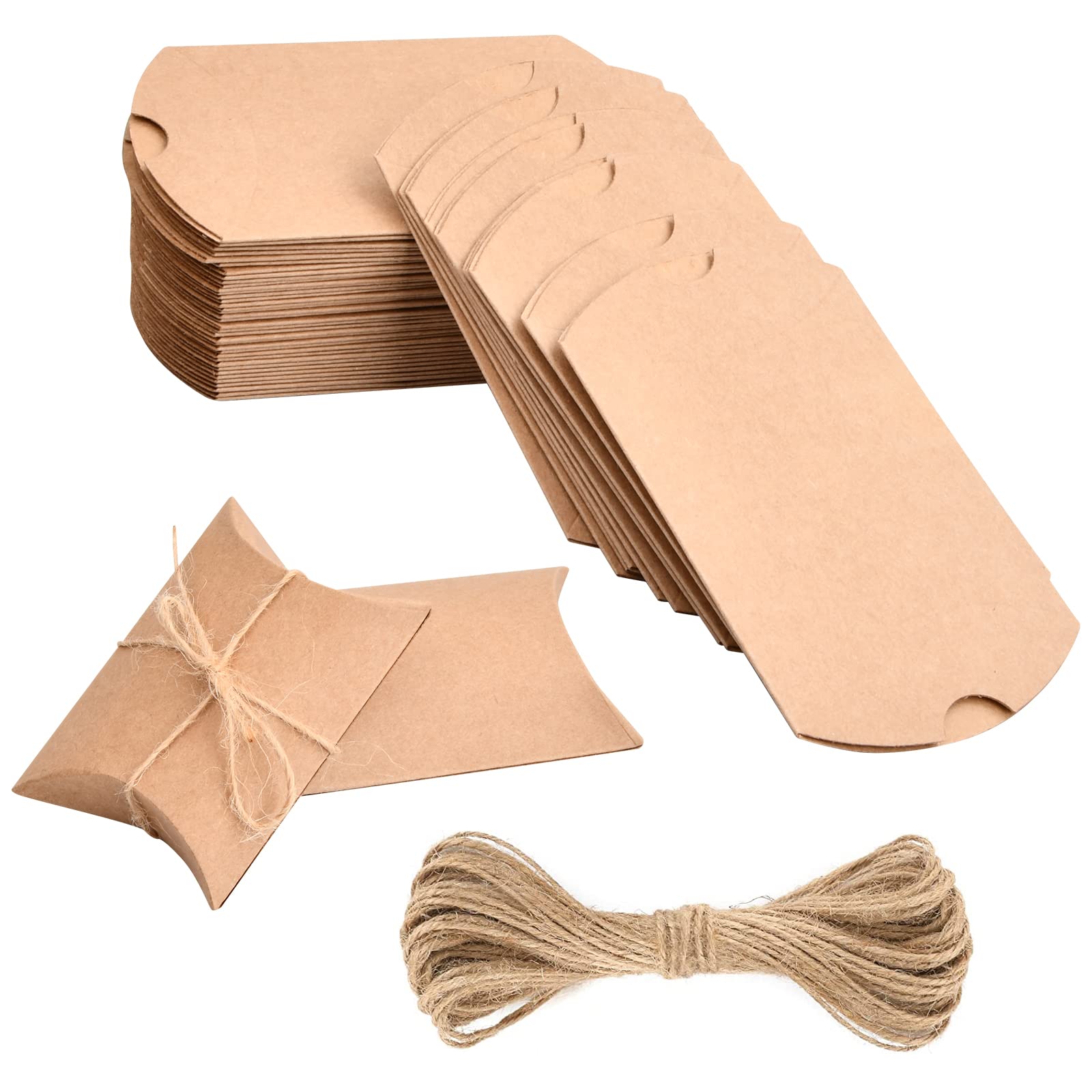 JTDEAL Vintage cadeaudoosjes voor Kerstmis, cadeauverpakking, doosjes van kraftpapier met jutetouw voor kerst, snoepjes, sieraden, nootjes, bruiloft, 50 stuks