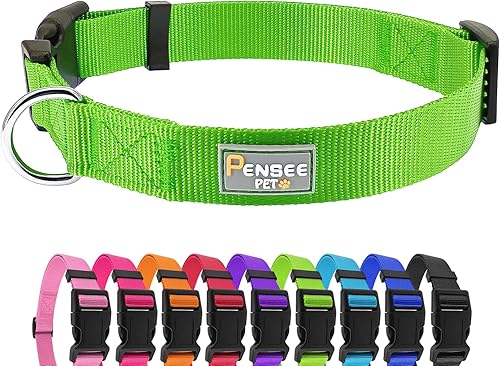 Collar de perro básico verde con collar transpirable de nailon de liberación rápida para cachorros, perros pequeños, medianos y grandes, niños y