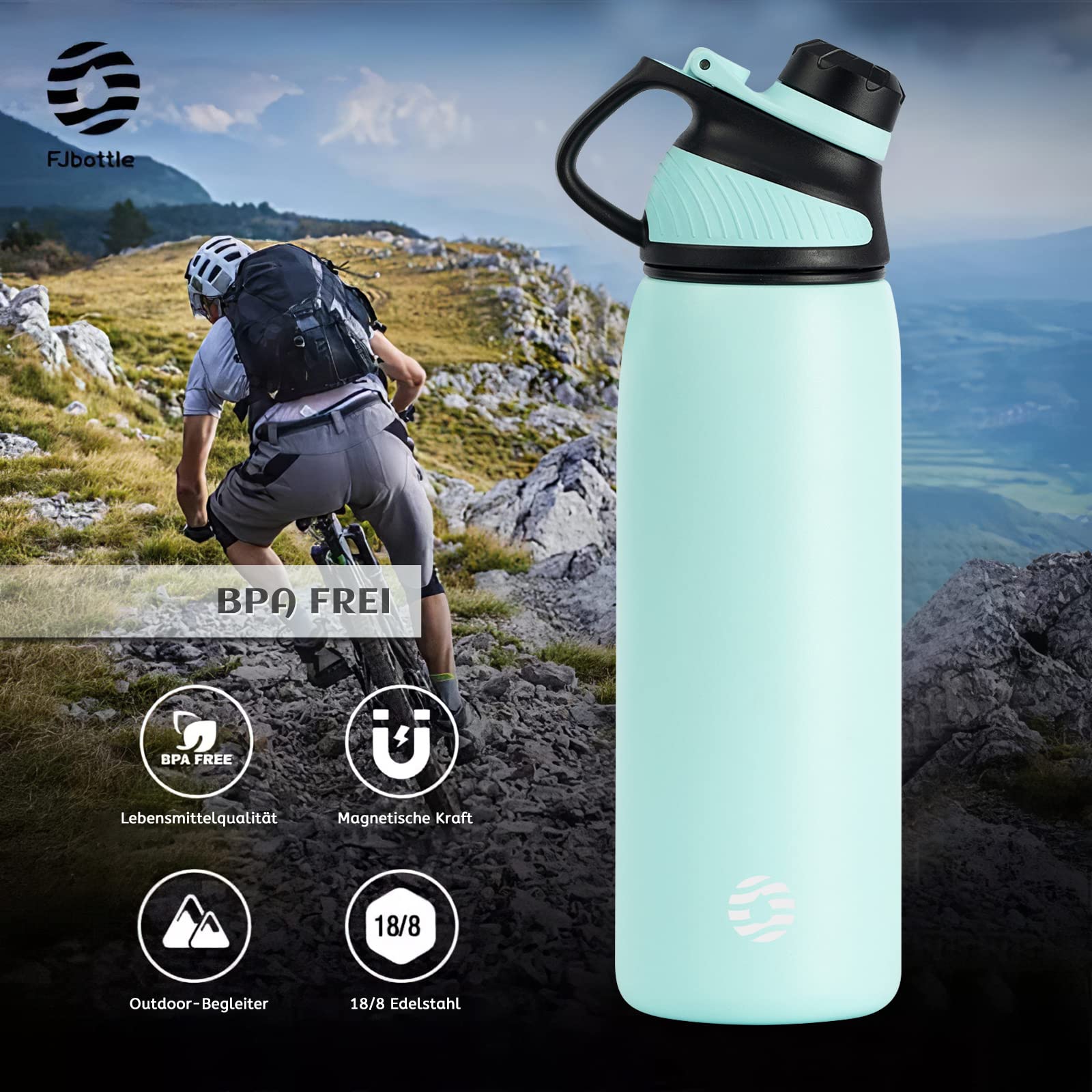 Fjbottle Borraccia Termica con Tappo magnetico 1L, 800ml, 600ml, 400ml Bottiglia Termica per Bambini - Senza BPA/Senza Perdite Borracce acciaio inox per Scuola, Sport, Palestra, Ciclismo