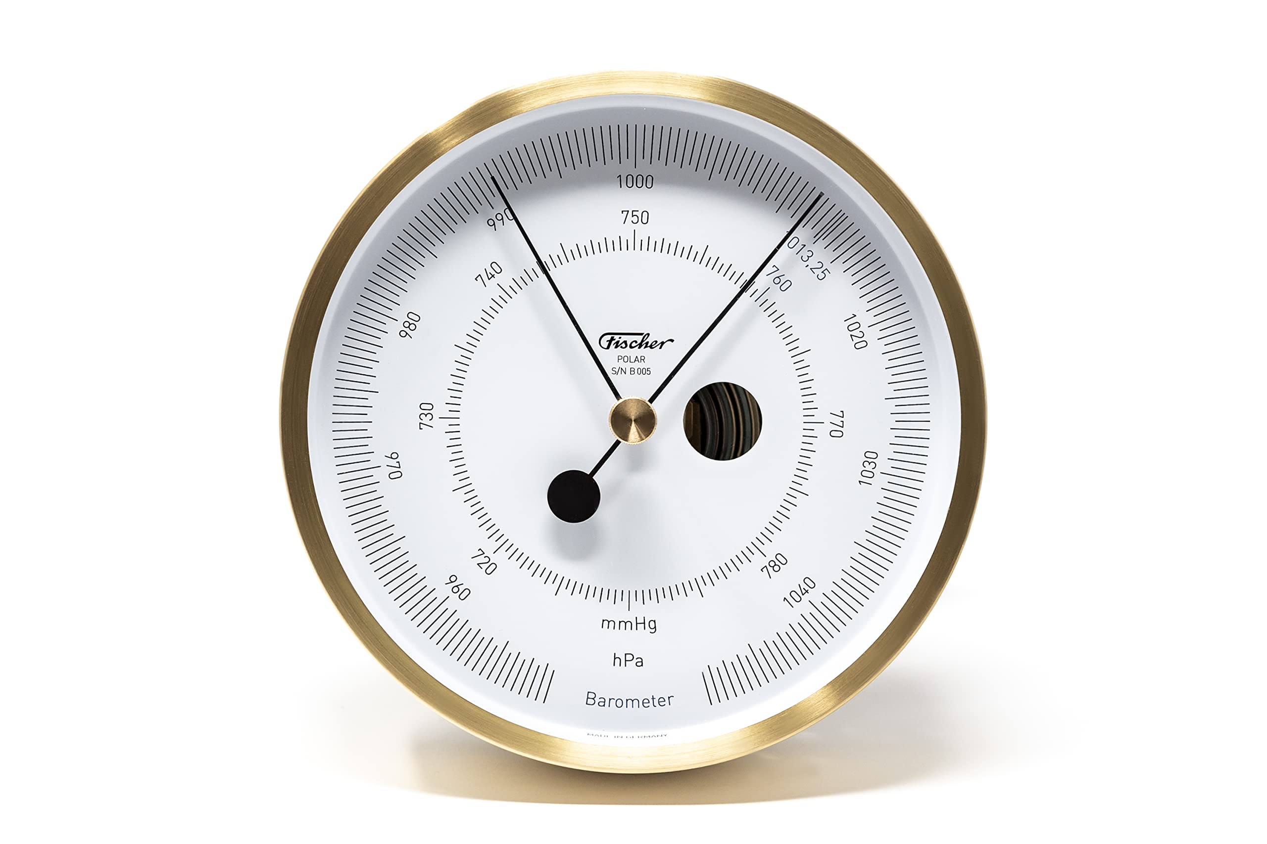 Fischer 1608B-45 - Barómetro POLAR, Latón cepillado, Diámetro 133 mm, precisión ±2 hPa