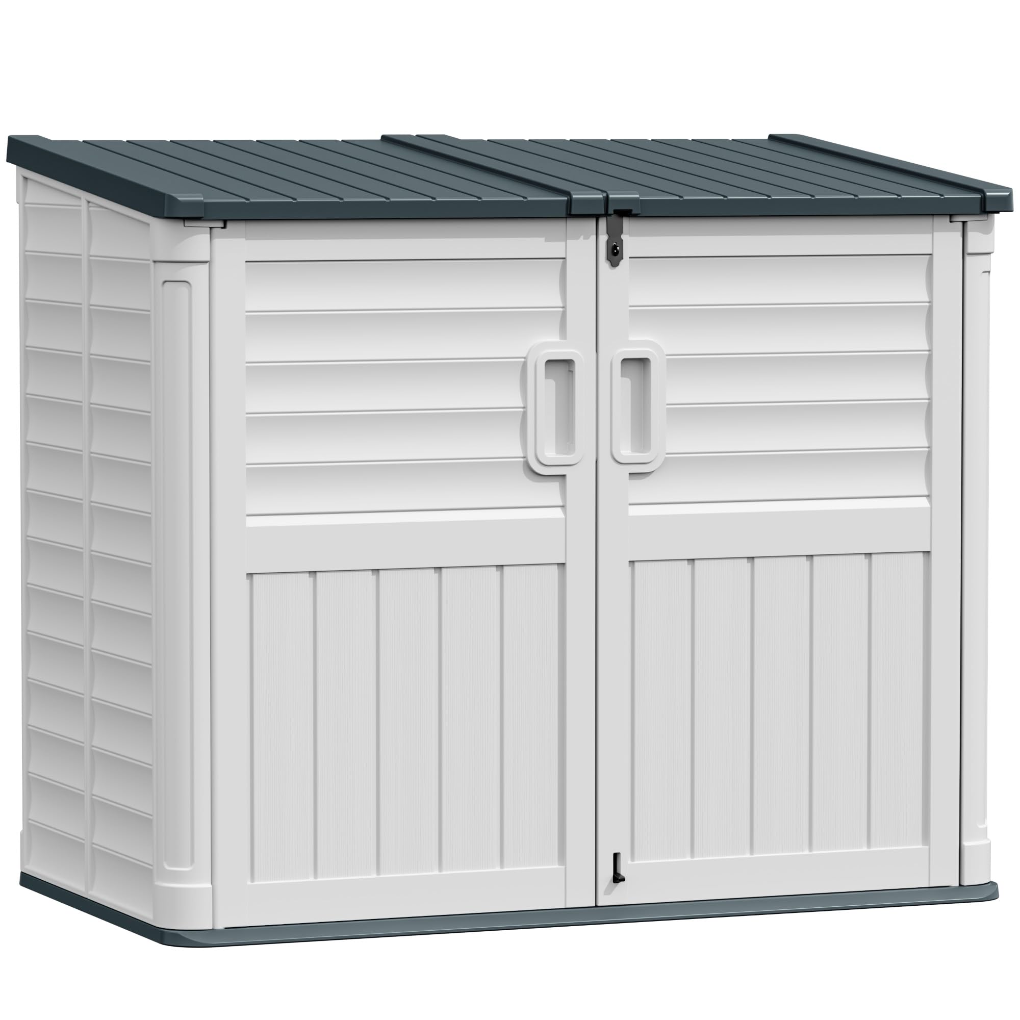 Greesum Outdoor Storage Shed 34 Cu Ft with Lockable Doors, Waterproof Outdoor Storage Cabinet for Trash Cans, Patio Cushions, Gardening Tools with Wood Grain Finish (Beige)