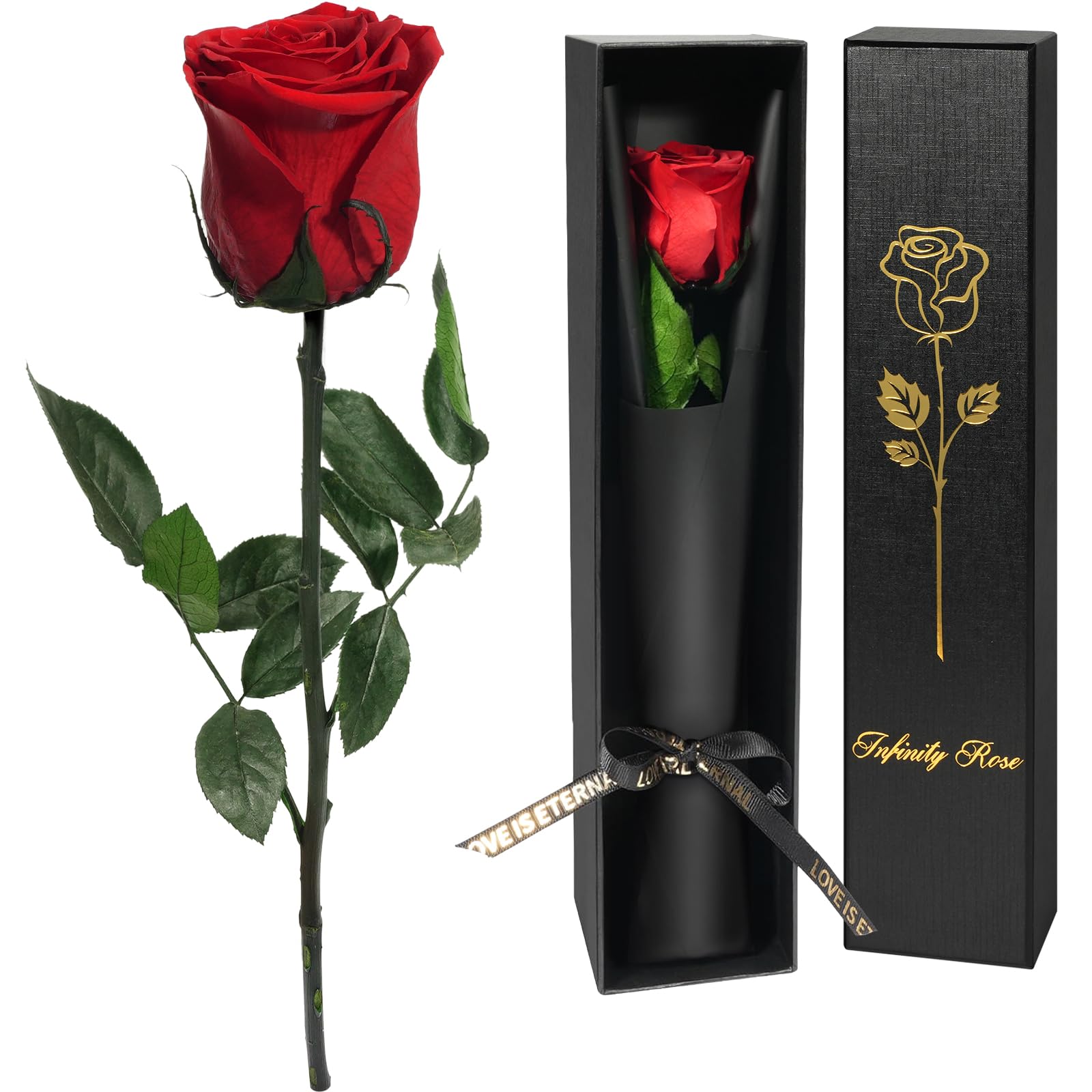 Yamonic Rosa Eterna Regalos para Mujer, Rosa Preservada con Tallo Regalo Cumpleaños Mujer, Flores Preservadas Regalos Madre, Rosa Eterna Natural Preservada Regalo Navidad San Valentín,Rosa Roja