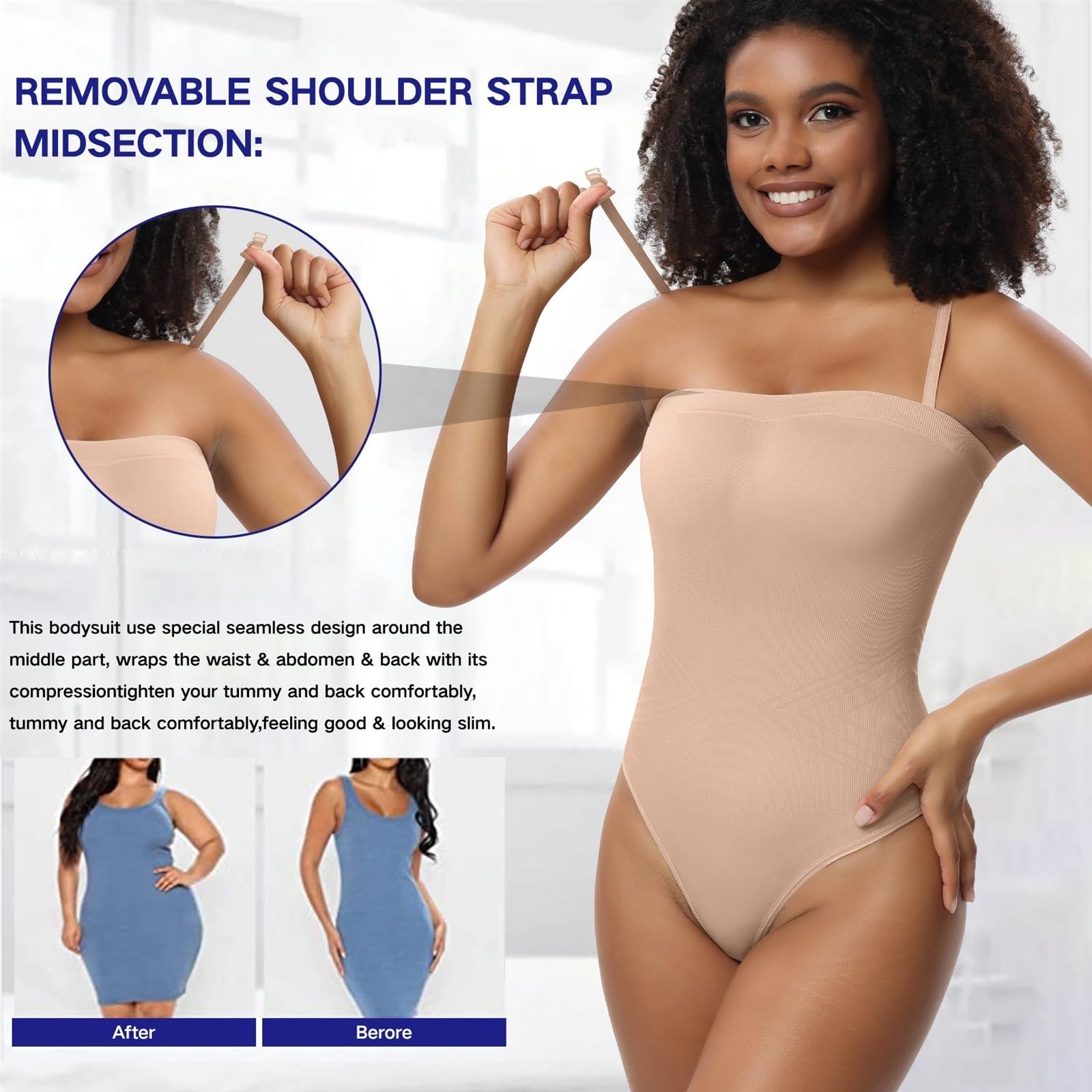 MOCHAMIK Damskie body wyszczuplają brzuch bez ramiączek Bezszwowe modelują stringi z dopinanymi paskami Odzież modelująca bez pleców