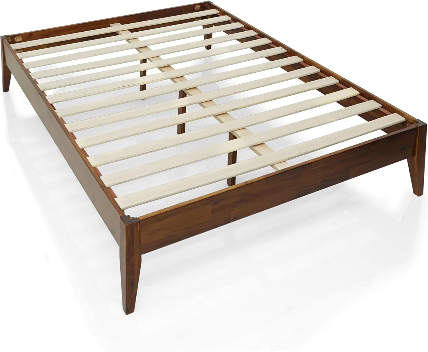Acacia Mervyn Queen Size Bed Frame, Queen Platform Bed Frame, Mid Century Wood Bed Compatible with All Mattress Types, Wood Slats Support, Queen Bed Frame, Caramel