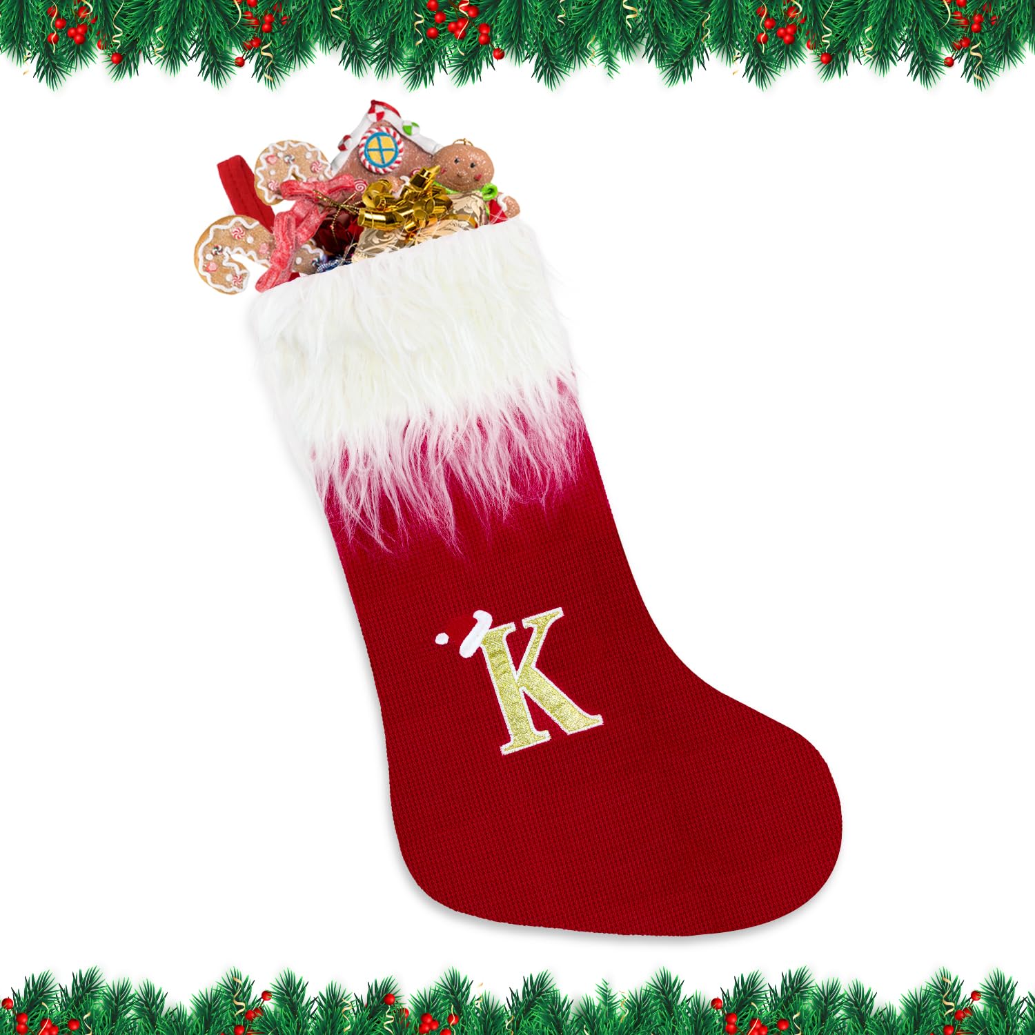 Alederways Christmas Stockings, 22" Red Monogram Knitted Xmas Personalized Embroidered Stockings