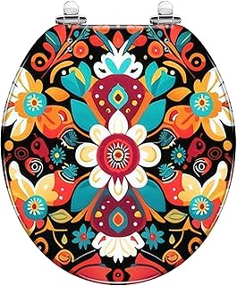 Round Toilet Seat Seamless pattern flowers hearts for Resin Toilet Seat Quietly Slow Close with Quick-Release Hinges Toilet Seat with Cover Easy to Clean Install