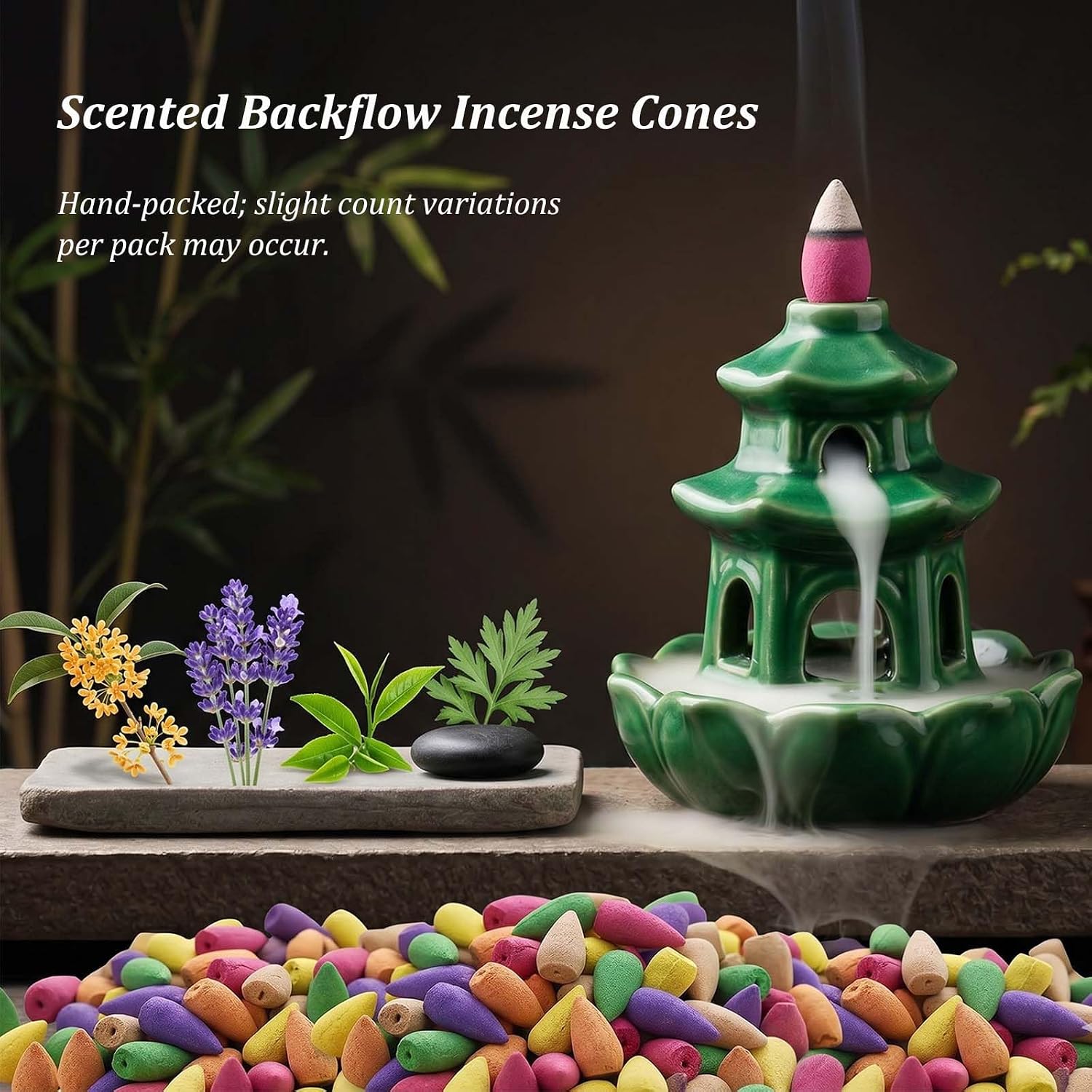 120 Pcs Backflow Incense Cones for Waterfall (Multi-Scented)