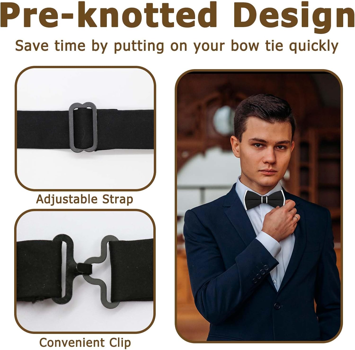 LJBFNN Black Bow Ties for Men Pre-tied Bowties for Wedding Party Tuxedo
