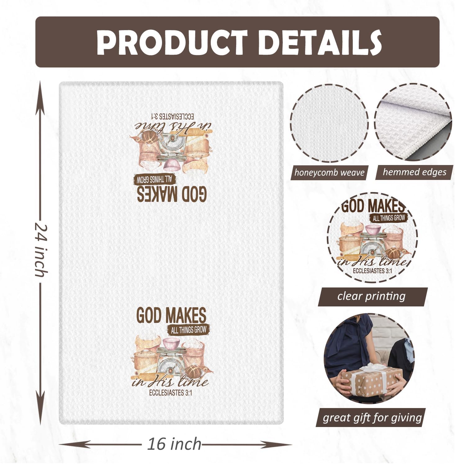 Christian Baking Kitchen Towels, Gifts for Bakers Baking Lovers Women Dish Tea Towels for Kitchen Bakery, Christian Gifts for Women Hand Towels, 16x24 Inches - Image 3
