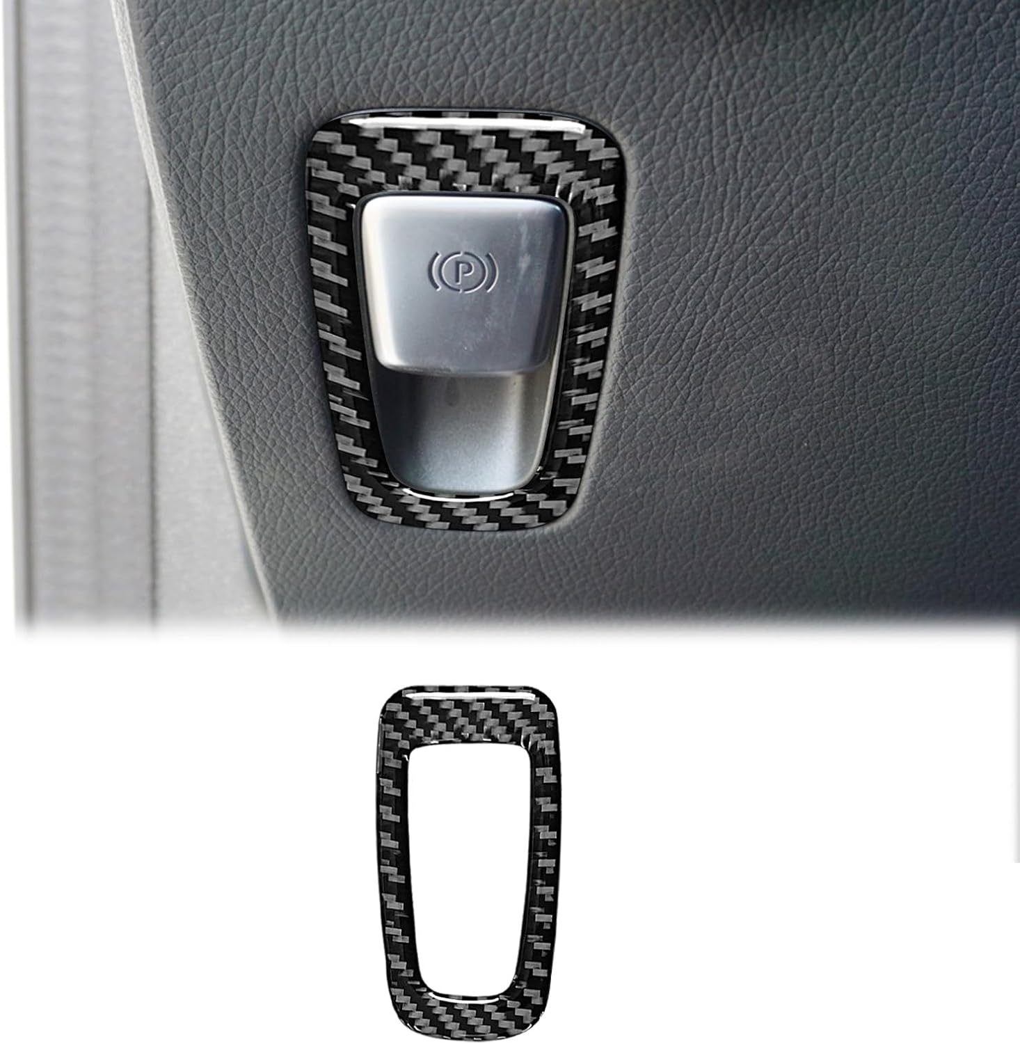 SUNJIKA Compatible with Carbon Fiber Center Consoles Handbrake Switch Frame Cover Trim Interior Accessories for Mercedes Benz W205 C Class C180 C200 C300 GLC 2016-2022 (1pc Black)