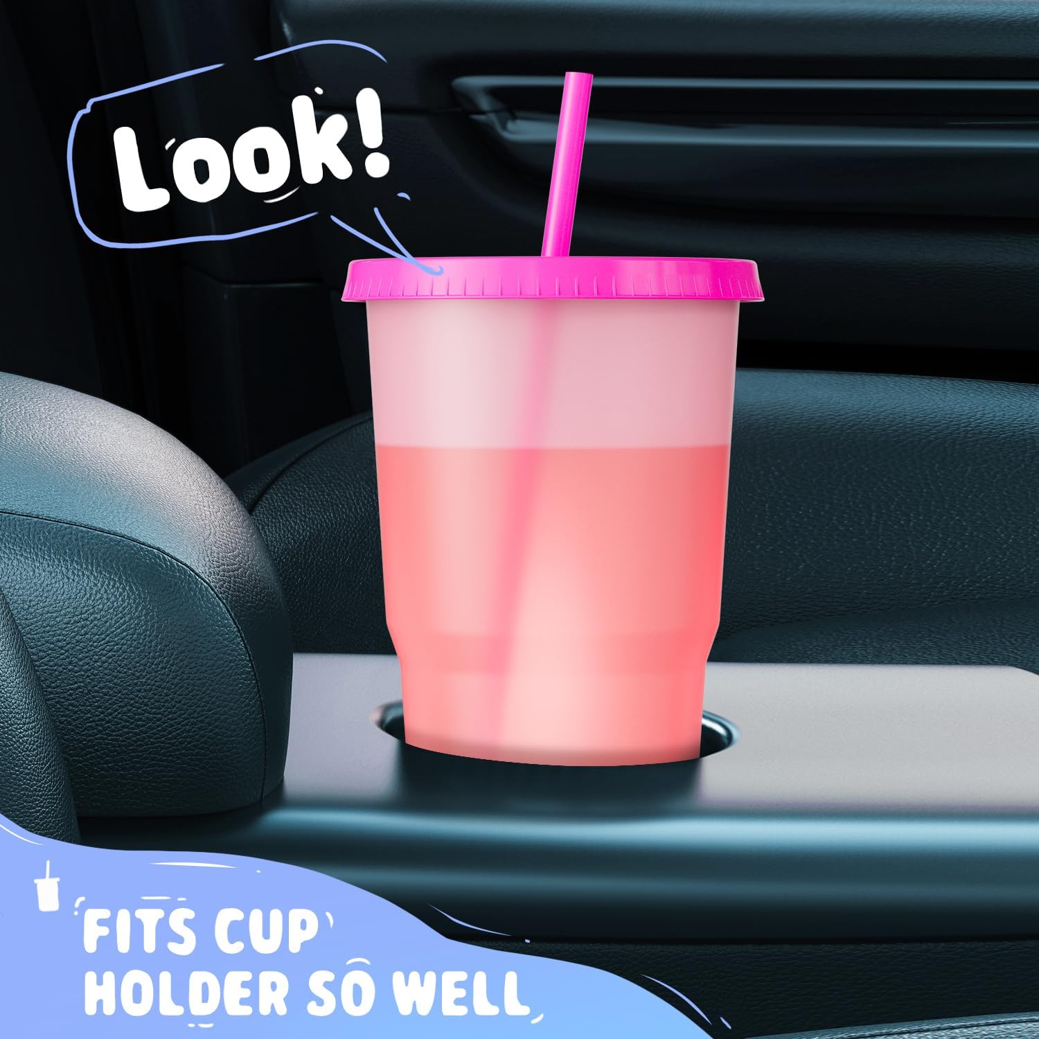 Meoky Plastic Cups with Lids and Straws - 3 Pack 40 oz Tumblers Bulk, Reusable Color Changing Cups for Party, Car, Women, Adults, Iced Coffee, BPA-free - Image 4