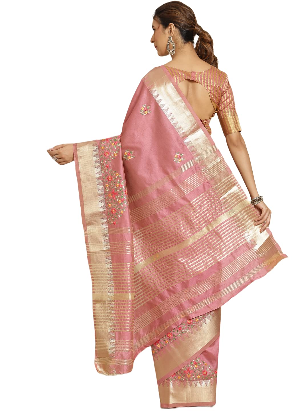 arriva fab Women's Kasavu Cotton Blend Saree With Blouse Piece (Riva1702__Pink) 1