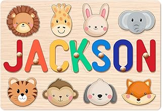 BeneCharm Personalized Name Puzzle for Kids 1st Birthday Gifts for Girls&Boys Engraved Text Greetings on Back Custom Wooden Name Signs with Pegs Personalized Baby Gifts