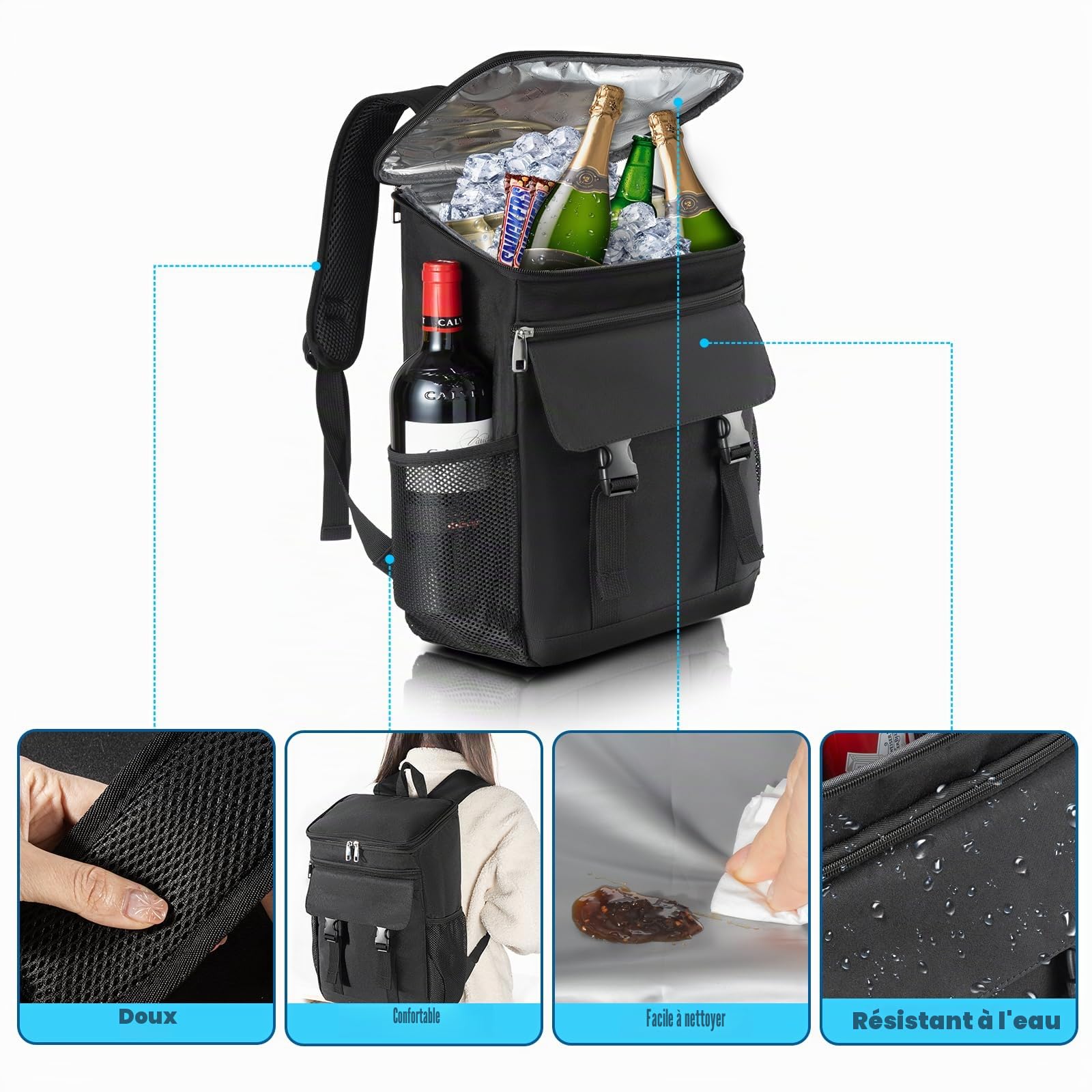 Cretosou Sac à Dos Isotherme 30 L pour Pique-Nique, Sac à déjeuner isolé, boîtes isothermes à vin à parois Souples, pour Pique-Nique/Barbecue/Plage