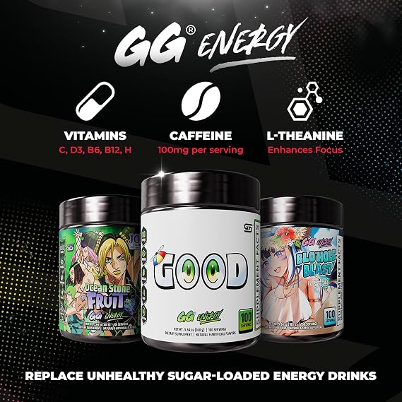 Gamer Supps GG Energy - Good by SMii7Y (100 Servings) - Keto Friendly Gaming Energy and Nootropic Blend, Sugar Free + Caffeine + Vitamins + Immune Support, Powder Drink