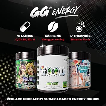 Gamer Supps GG Energy - Good by SMii7Y (100 Servings) - Keto Friendly Gaming Energy and Nootropic Blend, Sugar Free + Caffeine + Vitamins + Immune Support, Powder Drink