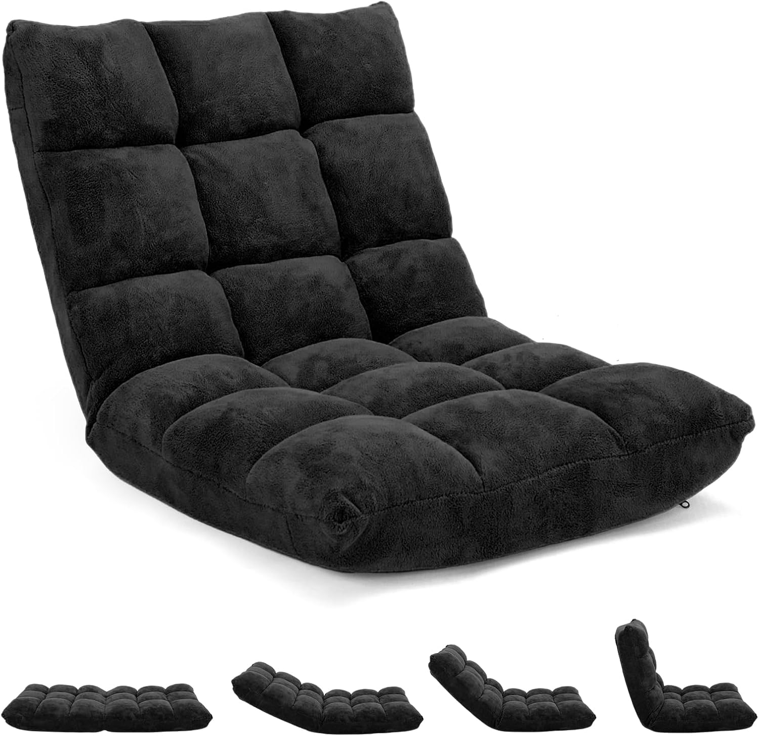 14-Position Floor Sofa, Folding Gaming Sofa Chair, Comfy Cushions & Study Steel Frame, Angle Adjustable Sleeper Bed, Couch Recliner (Black)