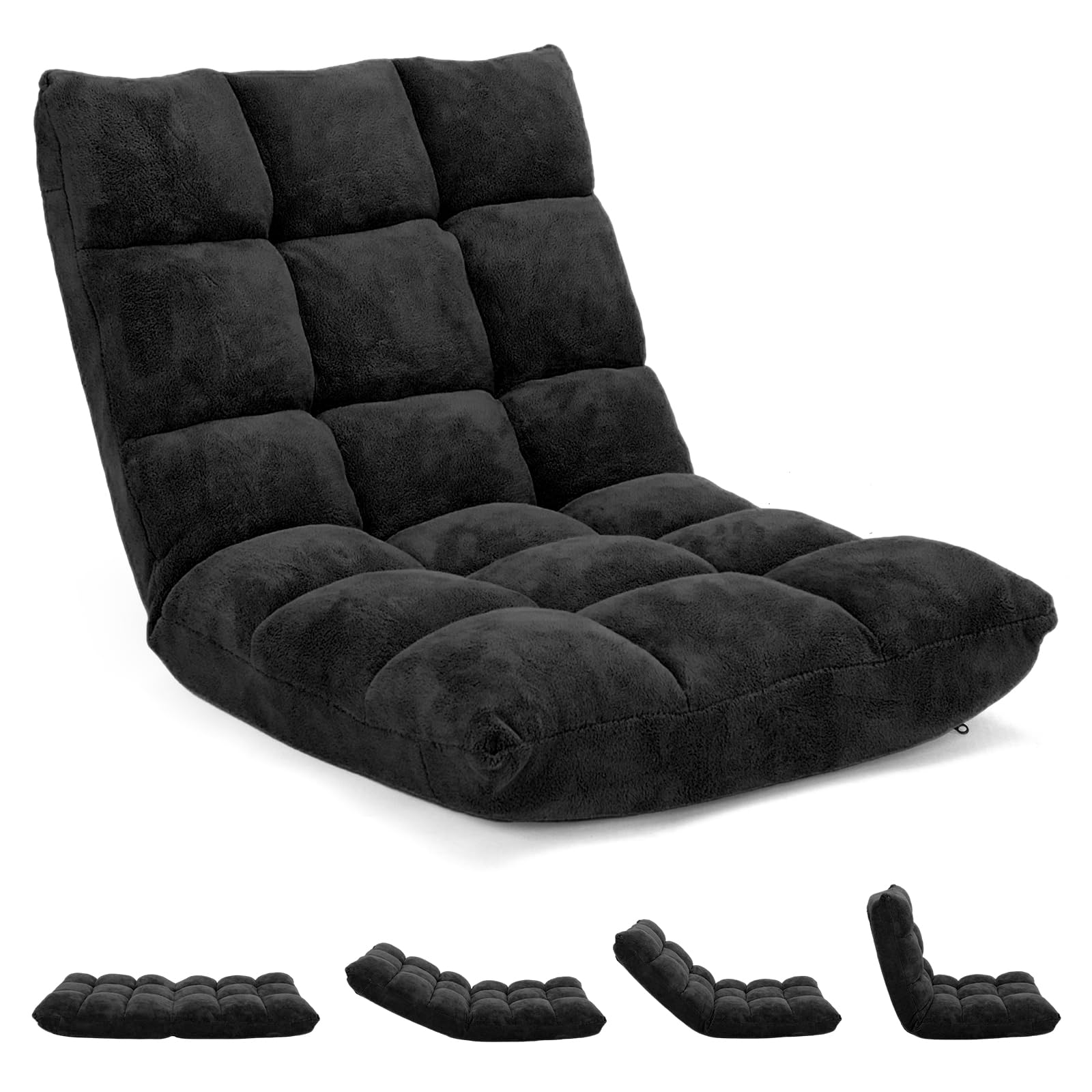 SEGAWE Floor Gaming Chair – 14-Position Adjustable Sleeper Recliner In Gray