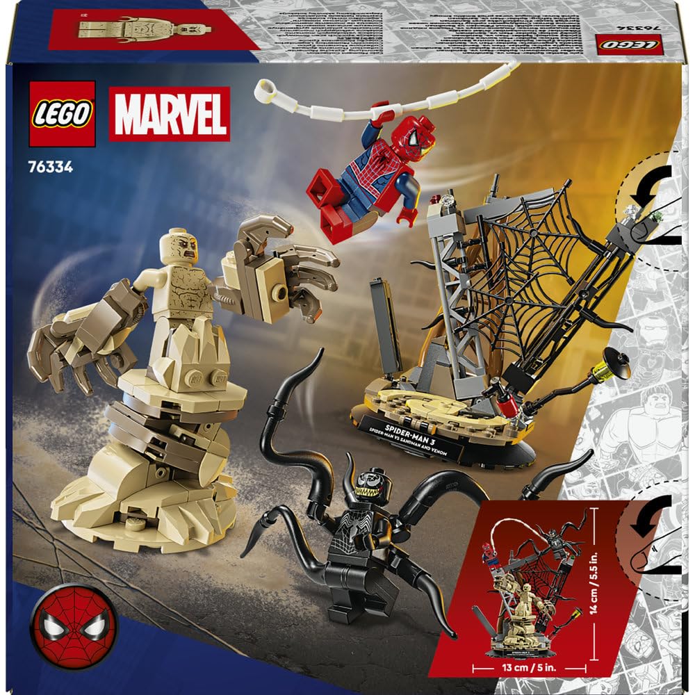 LEGO ǀ Marvel Epicka bitwa: Spider-Man kontra Sandman, klocki dla dzieci z Venomem, zabawka dla chłopca i dziewczynki od 9 lat, pomysł na prezent z superbohaterem i dekoracja pokoju dziecięcego 76334