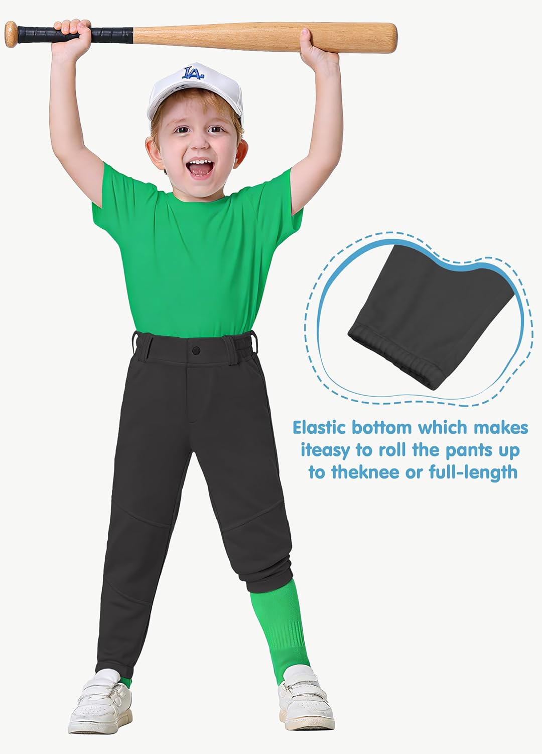 2T-16Y Toddler Youth Boys Baseball Pants - Kids Little Grils Tee Ball Softball Knicker Pants with Belt Loops UPF50+ - Image 5