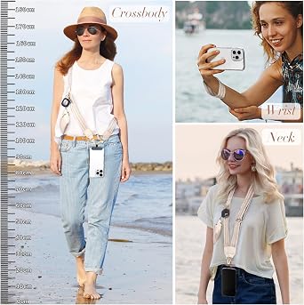 OUTXE Clip and Go Strap for Phone with Wallet Crossbody, Detachable Wrist Strap Save Girls Anti Theft Lanyard with Zippered Pouch & 2* Nylon Tab for All Phones (Bohemian Beige)