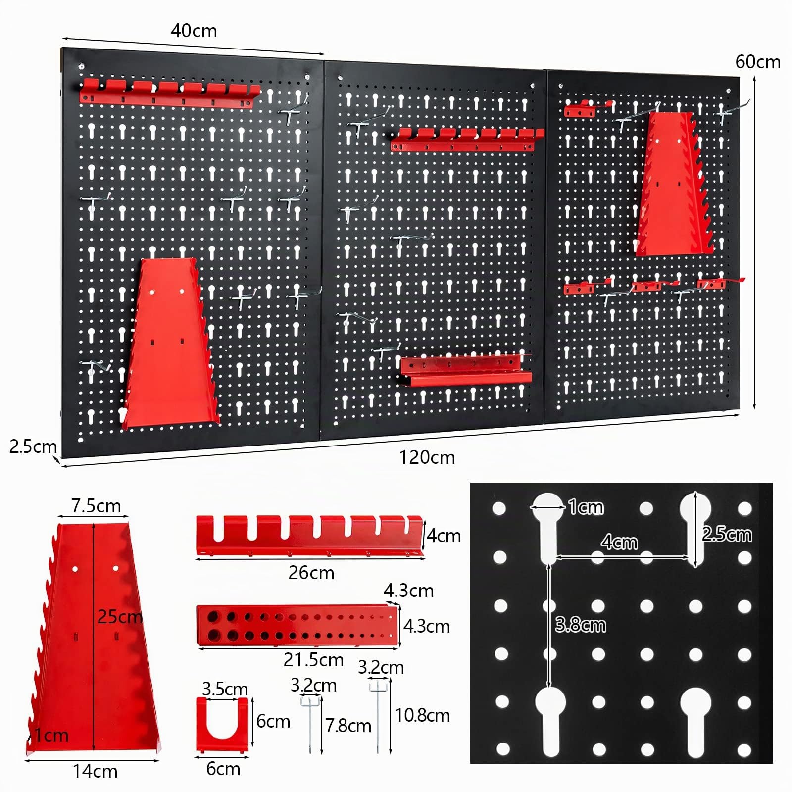 GOPLUS Organizador de Herramientas 120 x 60 cm, con 28 Accesorios con Ganchos y Soportes, Tablero Perforado de Metal para Llaves Inglesas y Taladros, Estante de Pared para Garaje, Taller