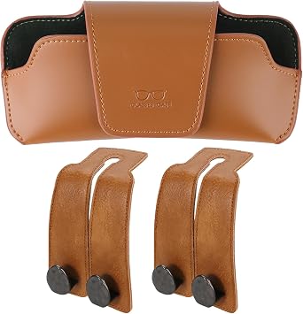 Brown Car Sunglasses Holder and Car Seat Hooks for Headrest, Car Accessories Gift for Men Women