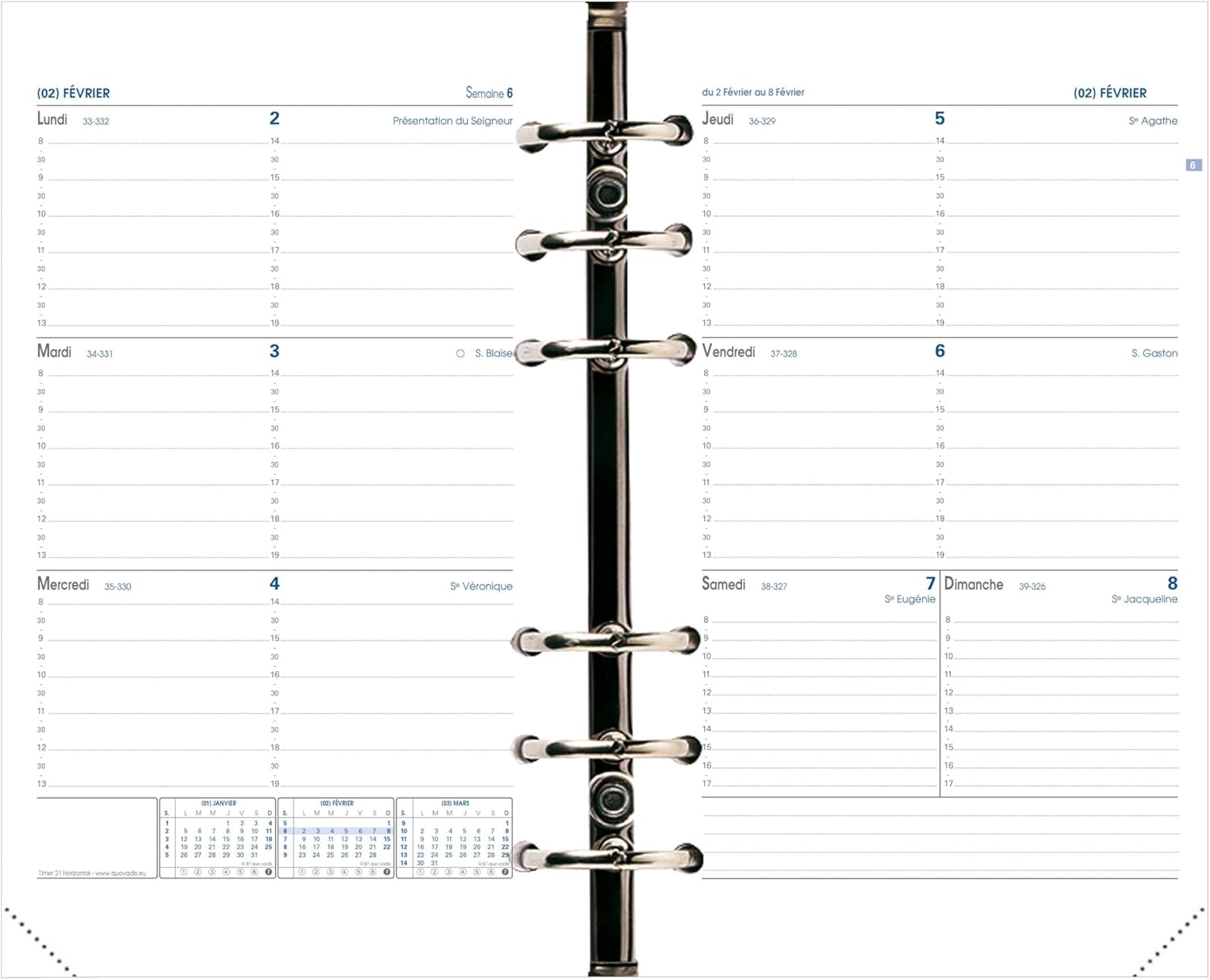 Quo Vadis 270004Q Timer 21 Horizontal Calendar-View Diary Refill FR S/F 15 x 21 cm 2014/2015 in French