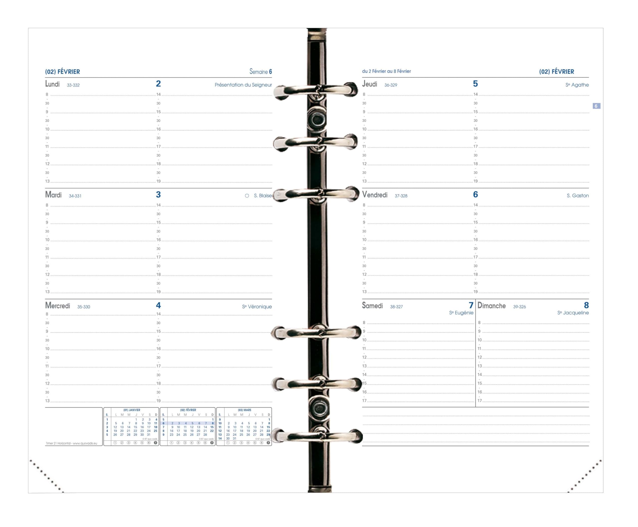 Quo Vadis 270004Q Timer 21 Horizontal Calendar-View Diary Refill FR S/F 15 x 21 cm 2014/2015 in French