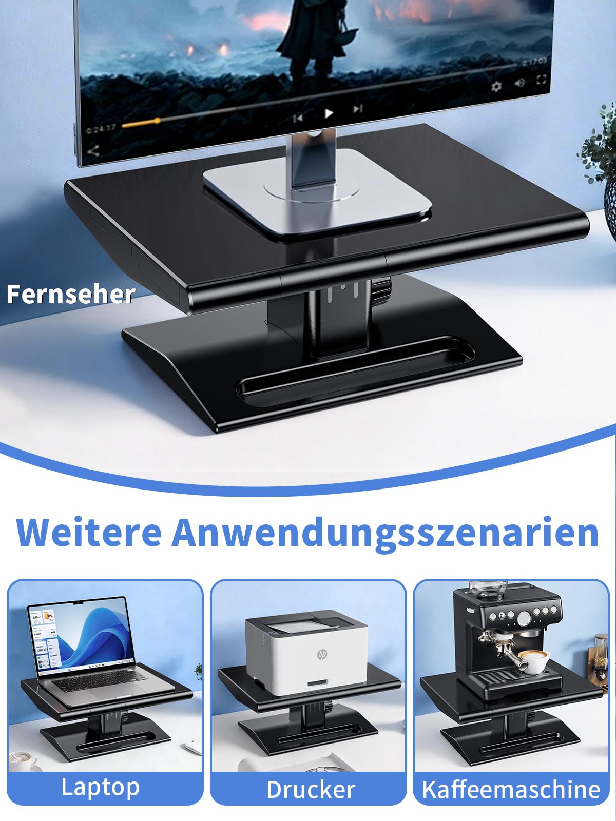 Monitorständer,HöHenverstellbar Monitor Erhöhung Schreibtisch Erhöhung Monitor Stand mit Schubladen & Handyhalterung,Ergonomisch Desktop Bildschirmerhöhung Ständer für Computer,Laptops,PC,TV