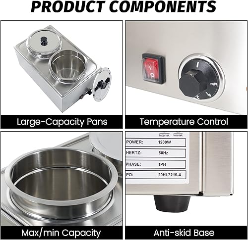 Miniatura 10 de Calentador de alimentos comercial de tamaño completo para catering y restaurantes, 120 V, 1200 W, se adapta a sartén de alimentos de 12 x 20 pulgadas