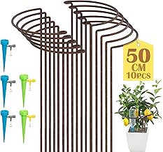10 Pack Large 50cm Rusty Bow Plant Support Stakes, Half Round Natural Rust Flower Support Ring Cage Frame with 5 Self Watering Spikes, Rust Metal Garden Border for Peonies, Hydrangea, Monstera