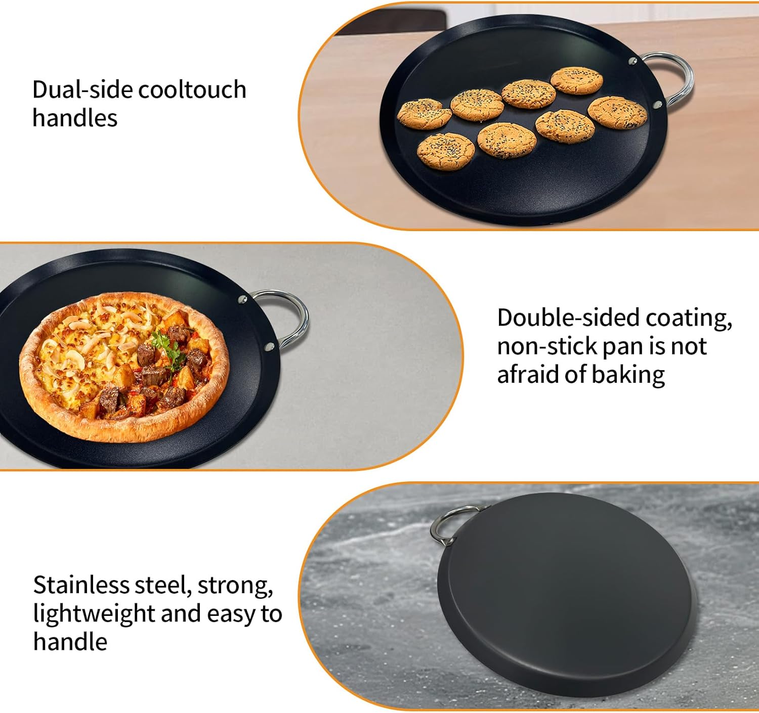 LetFeng 16” Round Comal Nonstick Round Burner Griddle Stainless Steels Griddle Pan Non-Stick Coated Ideal for BBQ & Serving Pancakes Oven Safe & Compatible With All Stovetops
