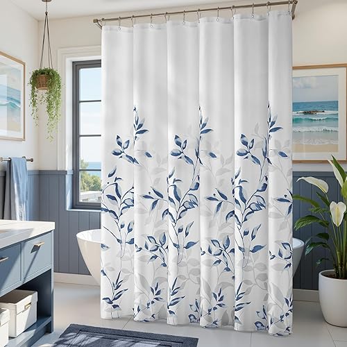 Miniatura 8 de HOMEIDEAS Cortina de ducha verde de 72 x 72 pulgadas, cortinas de ducha de tela impermeable con patrón de hojas para baño con ganchos, lavable a